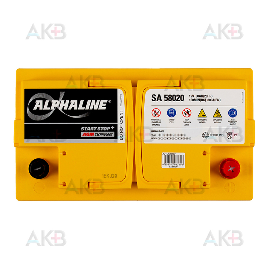 Автомобильный аккумулятор Alphaline AGM 80 L4 720A (315x175x190) AX 580800 58020
