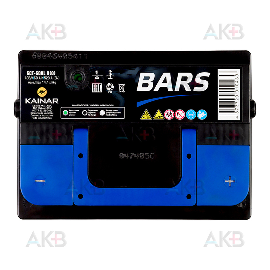 Автомобильный аккумулятор BARS 6СТ-62 АПЗ о.п. 62Ач 550A (242x175x190)