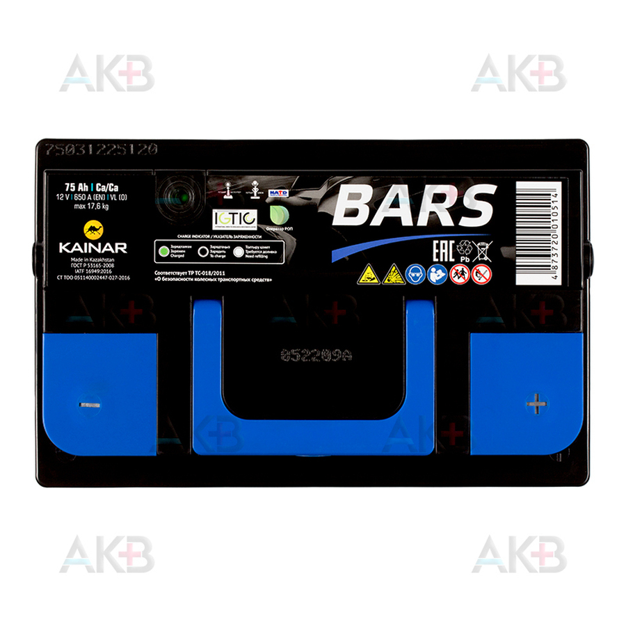 Автомобильный аккумулятор BARS 6СТ-75 АПЗ о.п. 75Ач 650A (278x175x190)