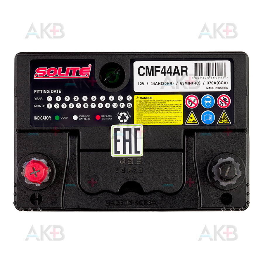 Автомобильный аккумулятор Solite CMF44AR с бортиком (44L 350А 187x127x219)