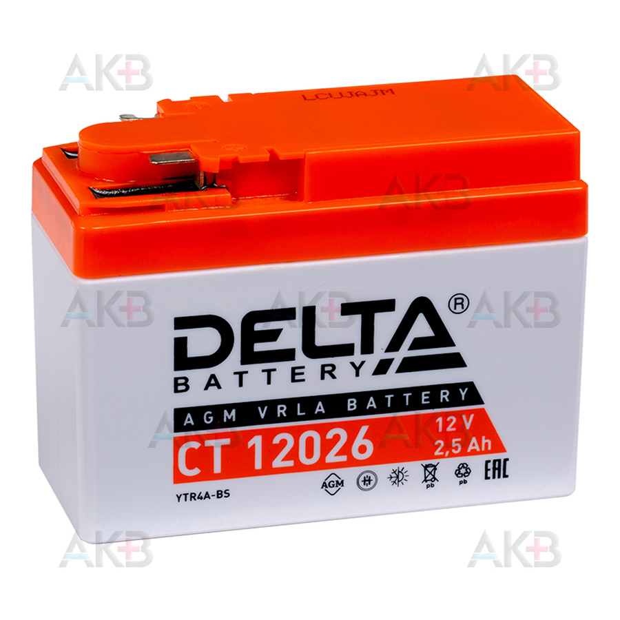 Мото аккумулятор Delta CT 12026, 12V 2.5Ah, 45А (114x49x86) YTR4A-BS