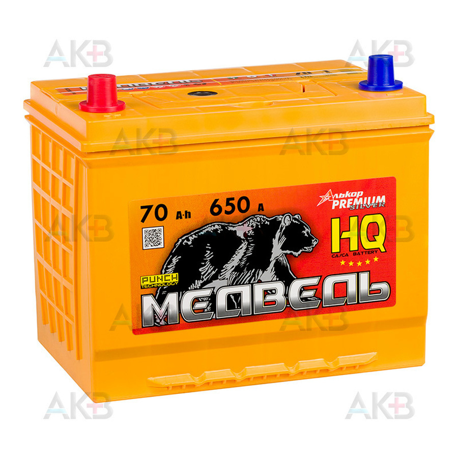 Автомобильный аккумулятор Медведь 85D26R 70 Ач 650A п.п. (260x173x225) ca/ca Silver Asia