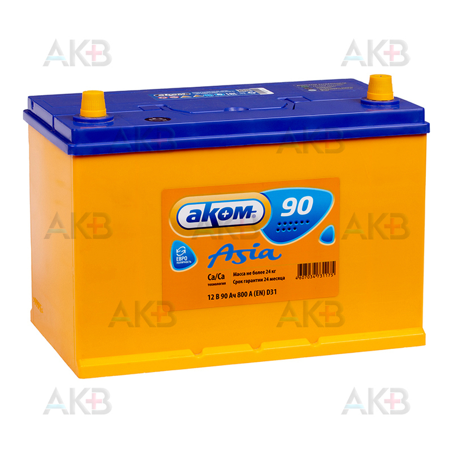 Автомобильный аккумулятор Аком Asia 90Е 12V 90Ач 800A обр. пол. (306x173x225) 105D31L