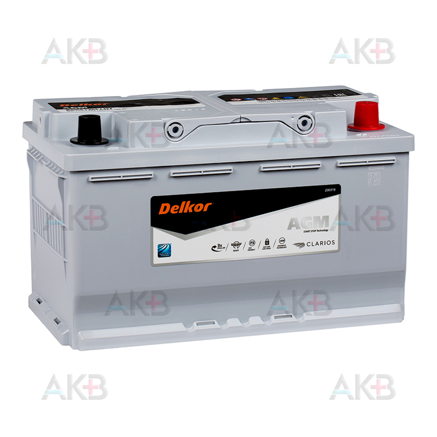 Автомобильный аккумулятор Delkor AGM 80 Ач 800A (315х175х190) LN4