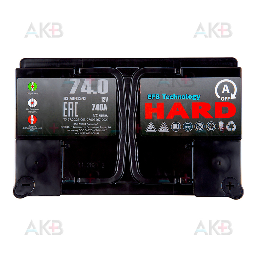 Автомобильный аккумулятор HARD EFB 74 Ач 740A о.п. (278x175x175) низк.
