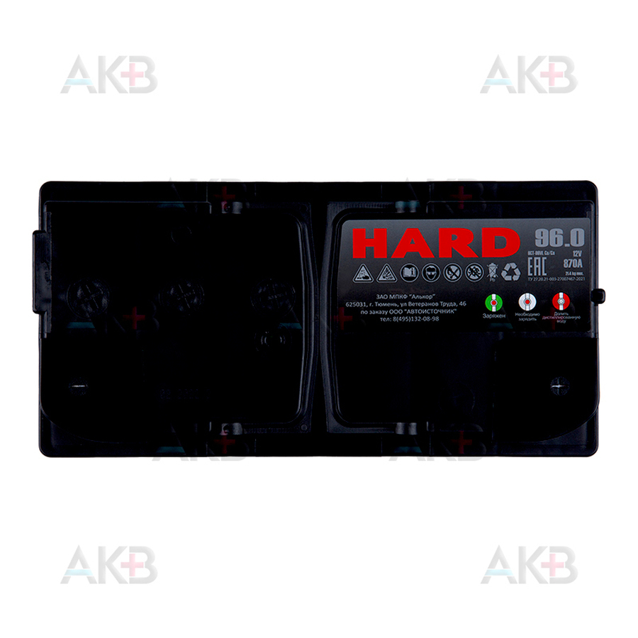 Автомобильный аккумулятор HARD 96 Ач 870A о.п. низк. (353x175x175) ca/ca silver