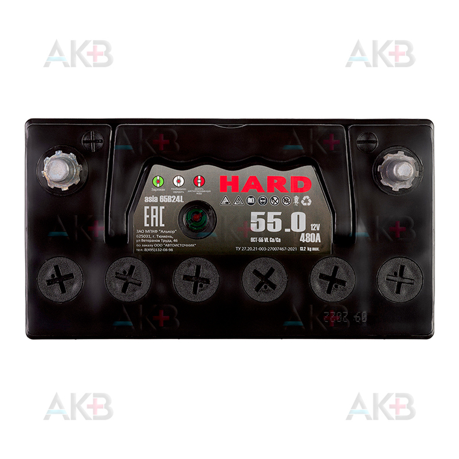 Автомобильный аккумулятор HARD ASIA 65B24L 55 Ач 480A о.п. (238x129x227) ca/ca Silver