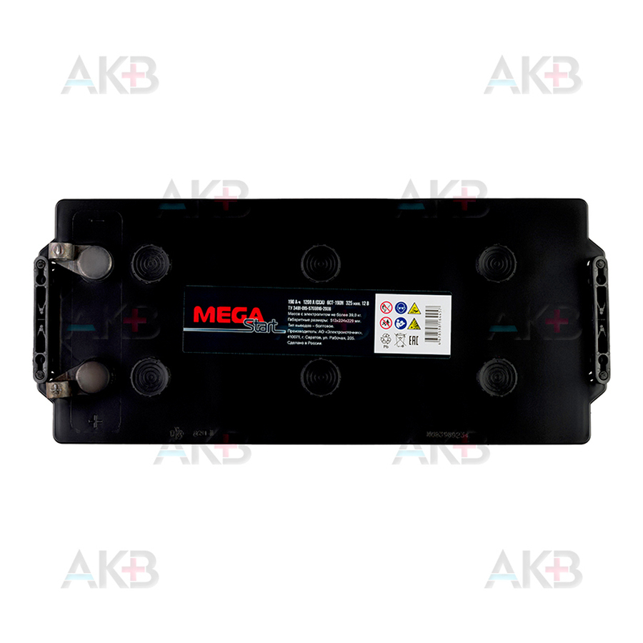Автомобильный аккумулятор MEGA START 190 Ач 1200A п.п. (525х240х242) 6СТ-190N болт