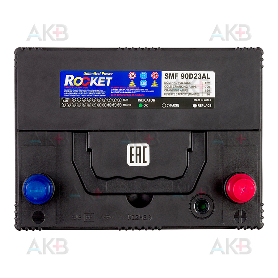 Автомобильный аккумулятор Rocket 90D23AL 62Ah 700A обр. пол. (230x173x205) низкий