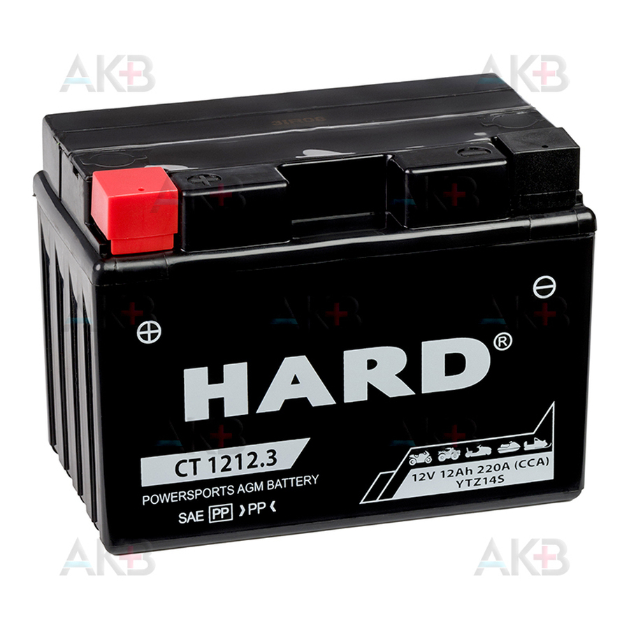 Мото аккумулятор HARD AGM 12 Ah 220А прям. пол. (150x87x110) CT 1212.3 YTZ14S