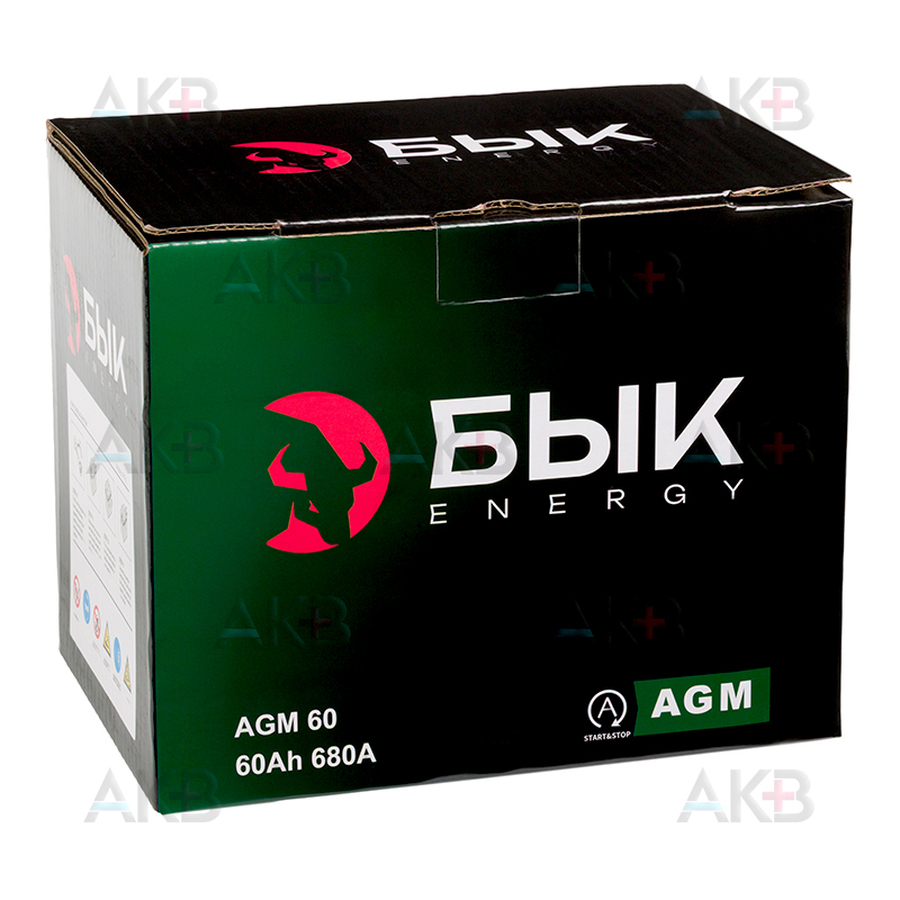 Автомобильный аккумулятор БЫК Energy AGM 60Ah 680A обр. пол. (242x175x190) Start Stop