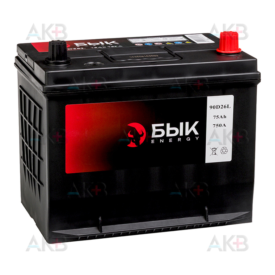 Автомобильный аккумулятор БЫК Energy 90D26L 75Ah 750A обр. пол. (260x170x225) бортик