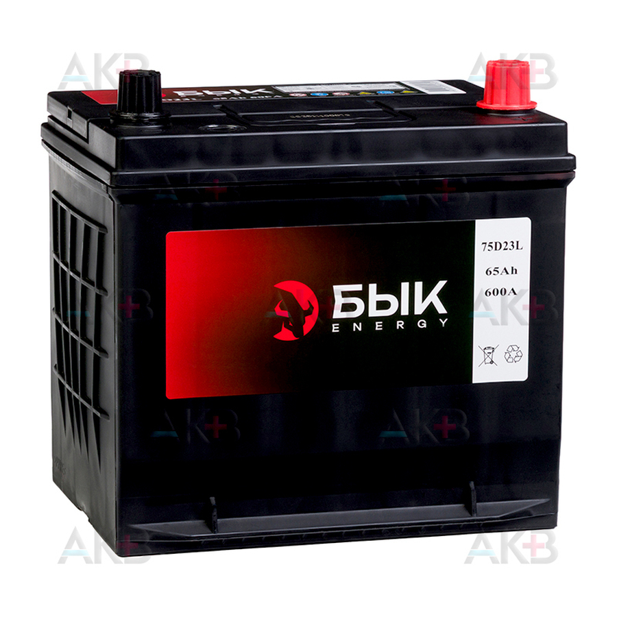 Автомобильный аккумулятор БЫК Energy 75D23L 65Ah 600A обр. пол. (230x170x225) бортик