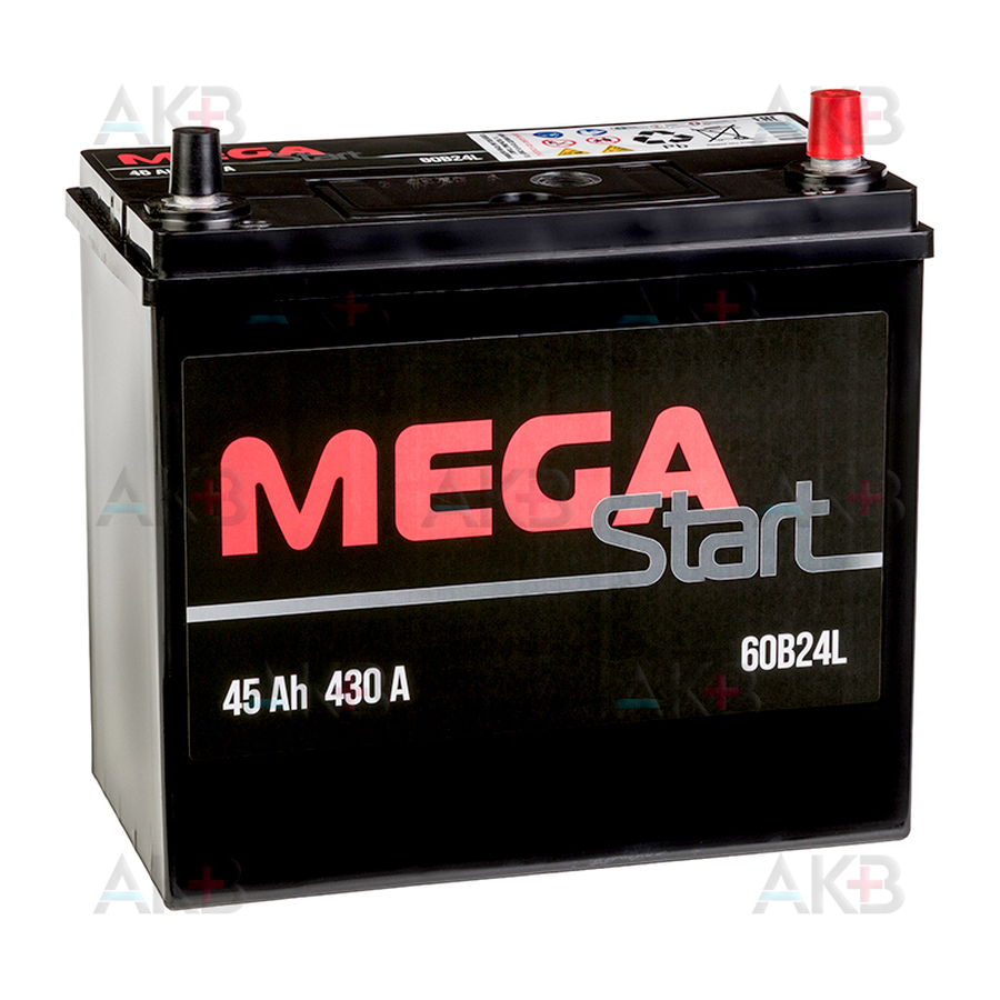 Автомобильный аккумулятор MEGA START 60B24L 45Ah 430A обр. пол. (237x127x225) узкие клеммы