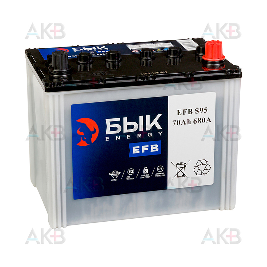 Автомобильный аккумулятор БЫК Energy EFB S95 70 Ah 680A (260x170x225) обратная полярность