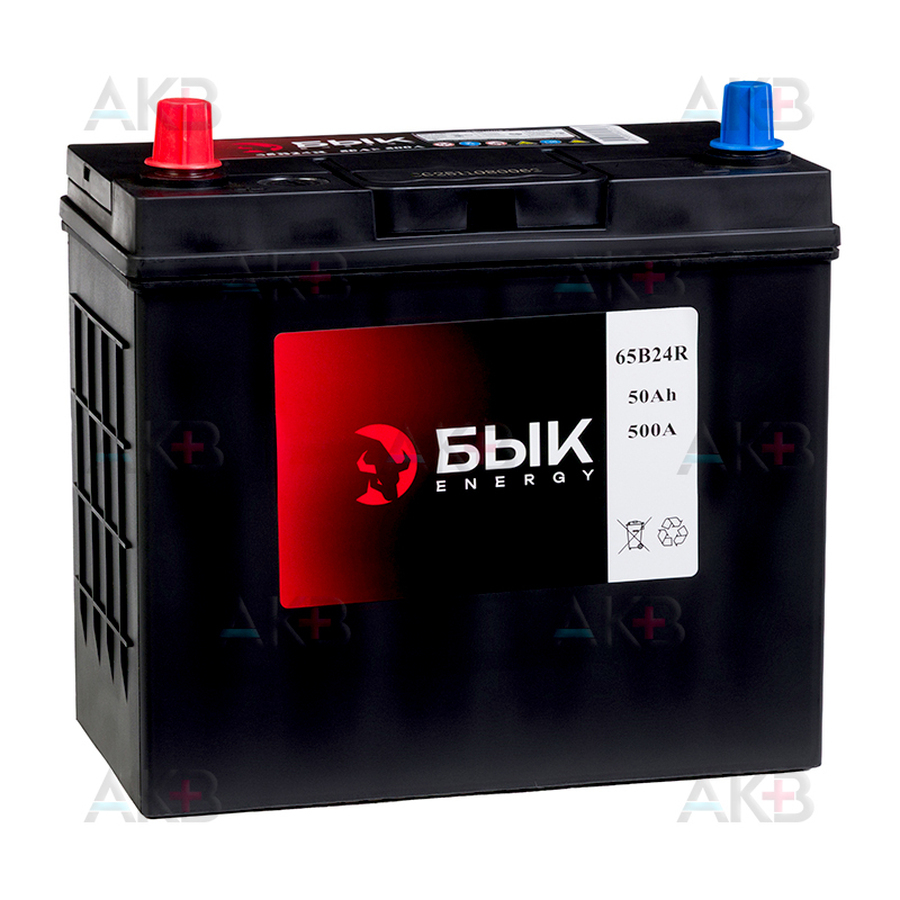 Автомобильный аккумулятор БЫК Energy 65B24R 50Ah 500A прям. пол. (236x129x225) уз. клеммы