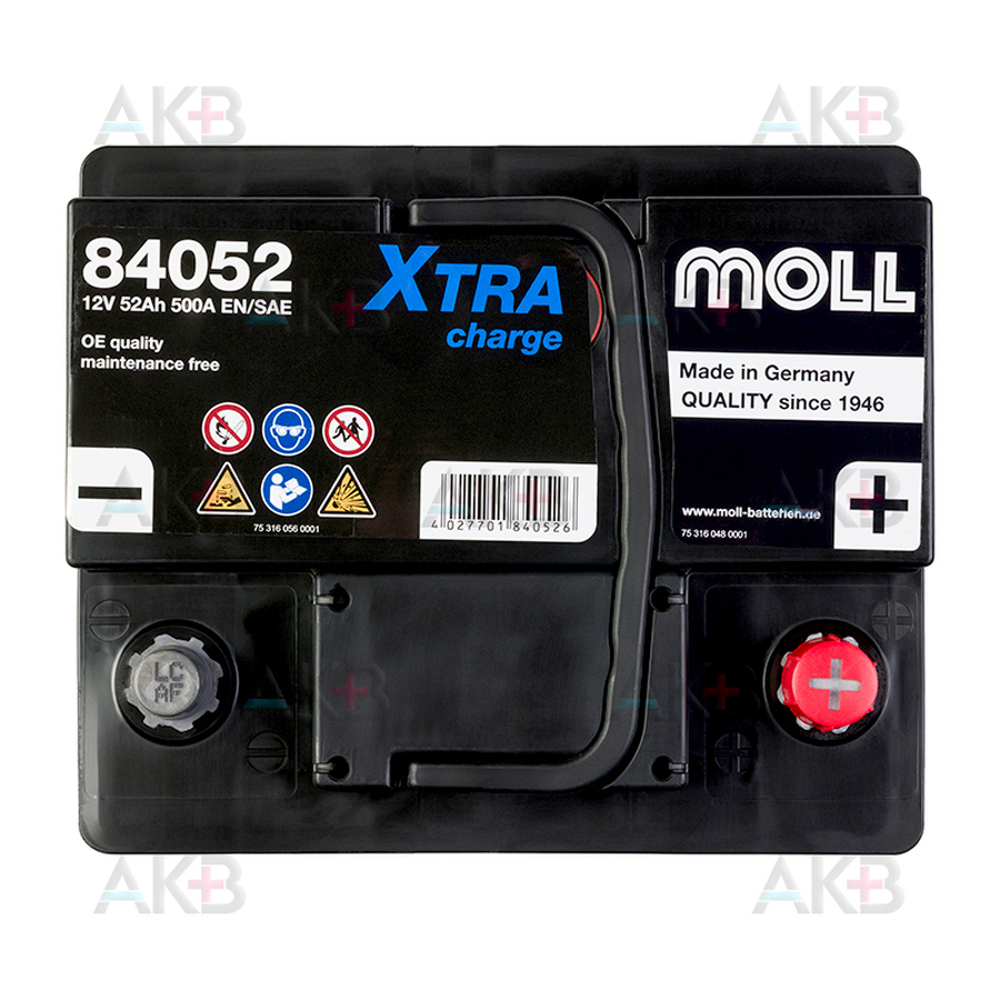 Автомобильный аккумулятор Moll X-TRA charge 52 Ач 500A обр. пол. (207x175x175) 84052