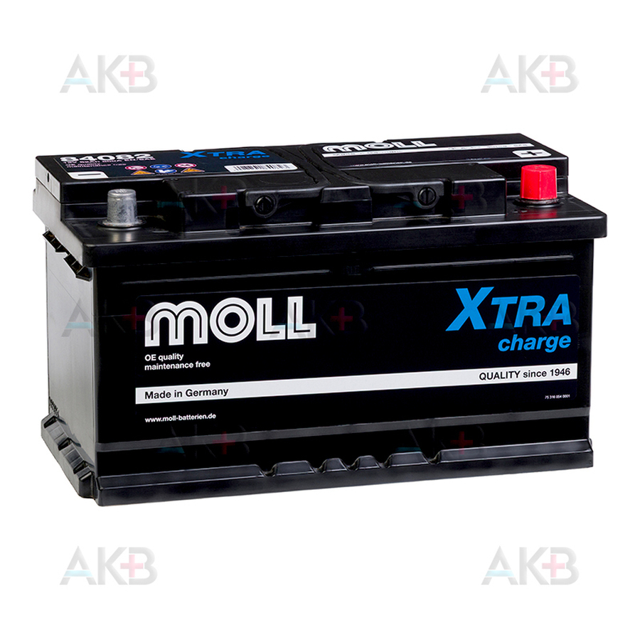 Автомобильный аккумулятор Moll X-TRA charge 82 Ач 800A обр. пол. (315x175x175) 84082