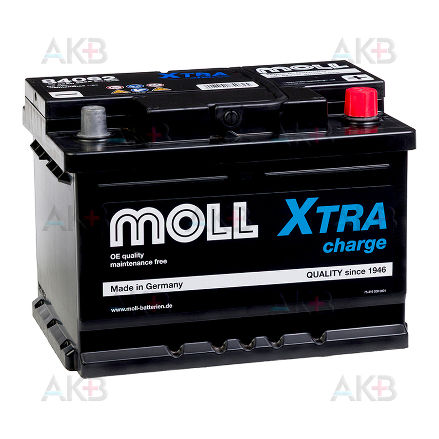 Автомобильный аккумулятор Moll X-TRA charge 62 Ач 620A обр. пол. (242x175x175) 84062