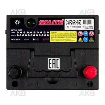 Автомобильный аккумулятор Solite CMF 26R-550 (60R 550А 206x172x205). Фото 1