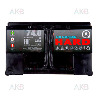 Автомобильный аккумулятор HARD EFB 74 Ач 740A о.п. (278x175x175) низк.. Фото 1
