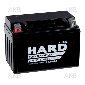 HARD YTX9-BS 12V 9Ah 140А (150x87x105) CT 1209 прям. пол.