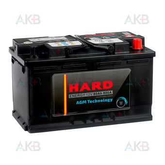 HARD AGM 80Ah 800A (315x175x190) обратная полярность