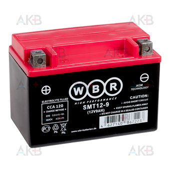WBR SMT12-9 AGM 9 Ач 120А прямая пол.(150x87x105) YTX9-BS, YTX9