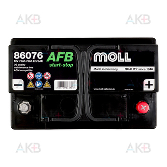 Автомобильный аккумулятор MOLL AFB Start Stop 76 Ач 760A обр. пол. (278x175x190) 86076. Фото 1