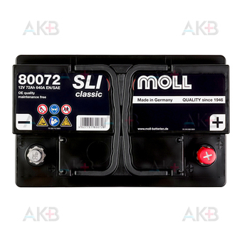 Автомобильный аккумулятор Moll SLI classic 72 Ач 640А обр. пол. (278х175х190) 80072. Фото 1