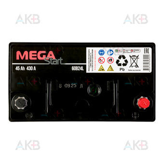 Автомобильный аккумулятор MEGA START 60B24L 45Ah 430A обр. пол. (237x127x225) узкие клеммы. Фото 2